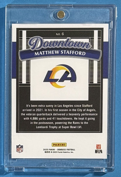 2025 Matthew Stafford — Donruss Downtown — Back — Inventory P002-B