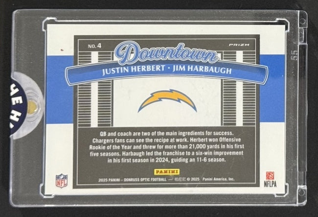 2025 Justin Herbert / Jim Harbaugh — Donruss Optic Downtown Duos — Back — Inventory P006-A