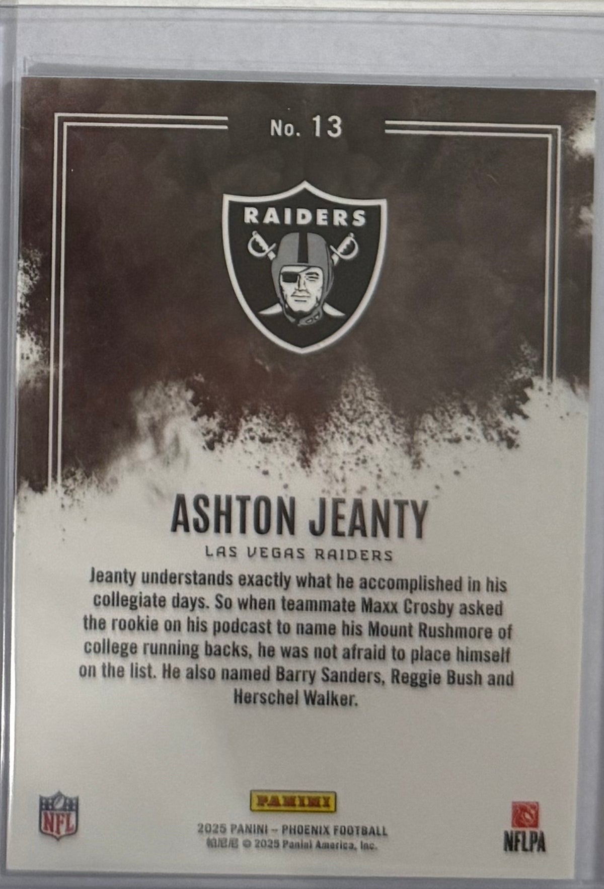 2025 Ashton Jeanty Phoenix Genies — back — Inventory P031-D