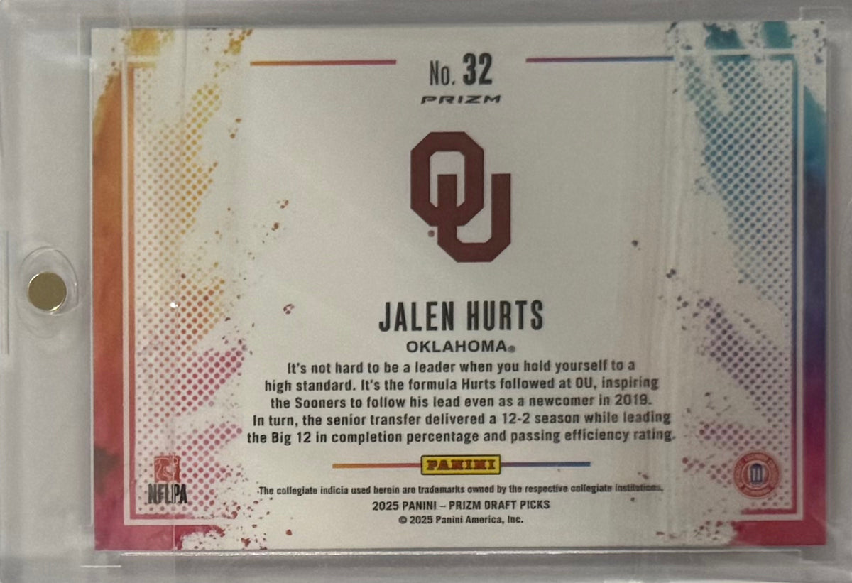 2025 Jalen Hurts Prizm Draft Picks Color Blast — back — Inventory P033-D