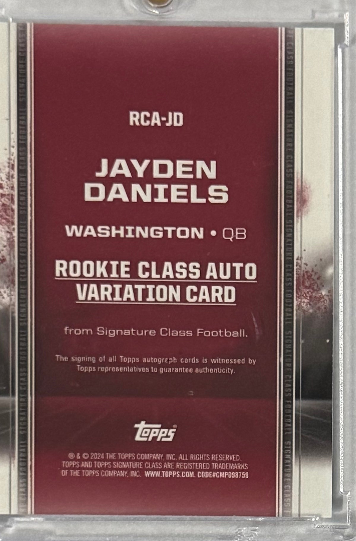 2024 Jayden Daniels — Signature Class Rookie Class II Autograph Variation — back — Inventory P059-A