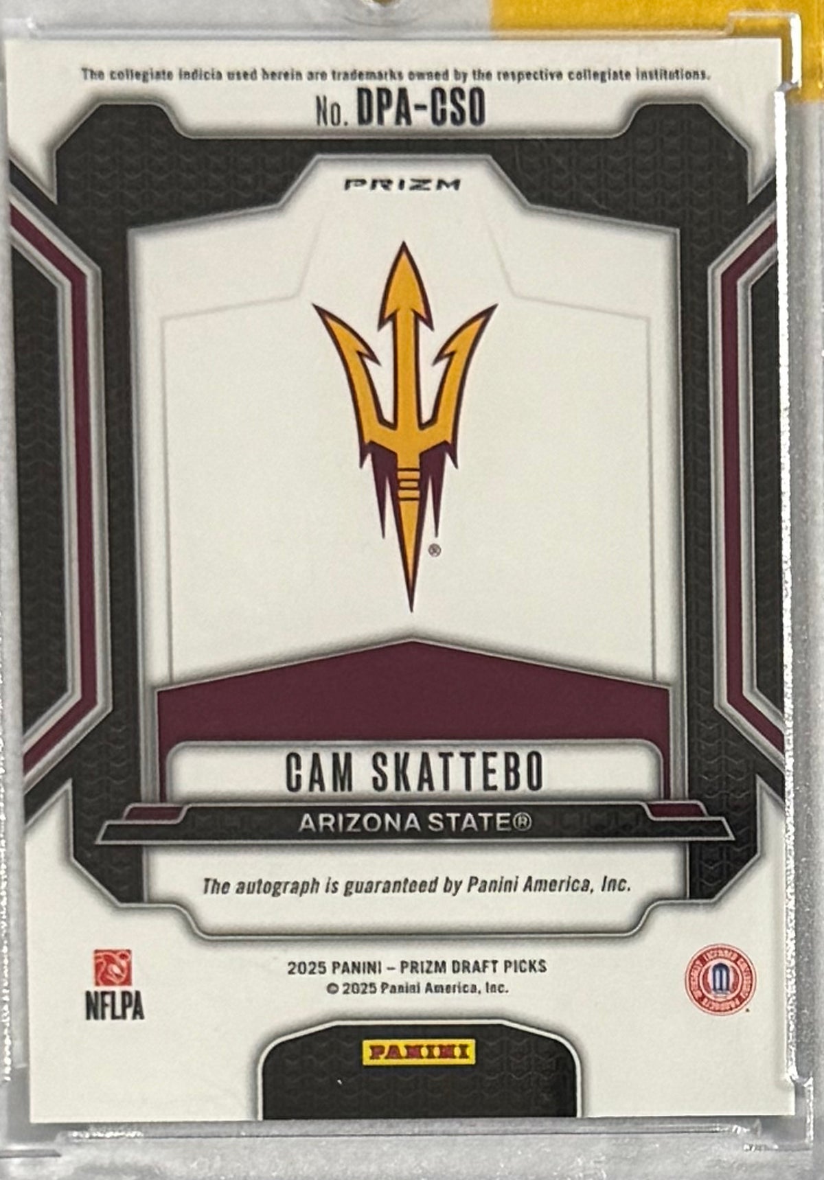 2025 Cam Skattebo — Prizm Draft Picks Draft Picks Autographs Green Prizm — back — Inventory P062-A