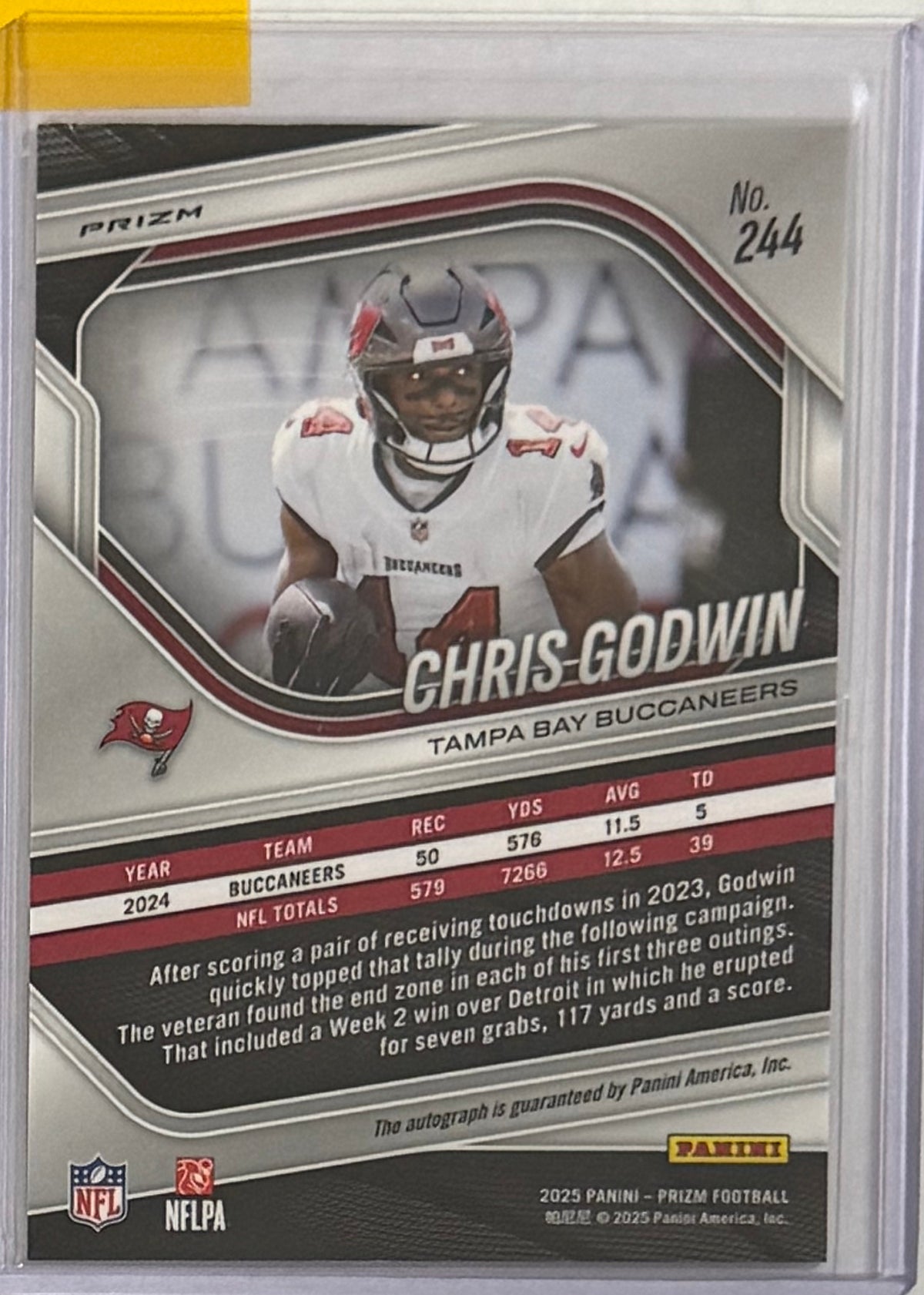 2025 Chris Godwin — Prizm Base Autographs Silver Prizm — back — Inventory P062-B