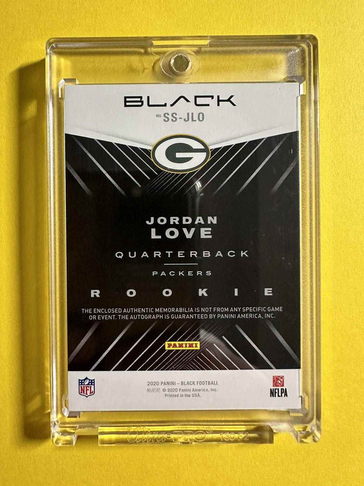 2020 Jordan Love — Black Sizeable Signatures Rookie Jersey — back — Inventory P067-D