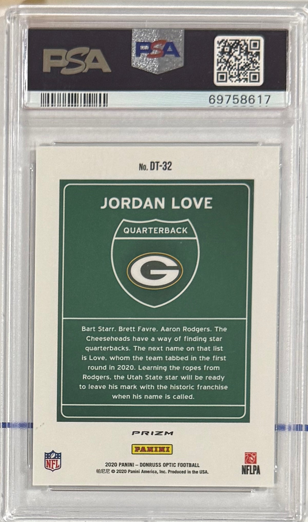 2020 Jordan Love — Donruss Optic Downtown — PSA 9 — back — Inventory P101-B