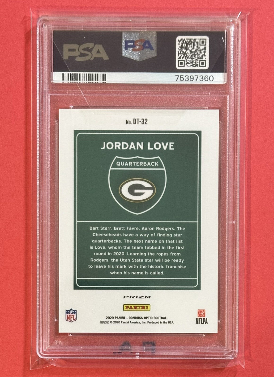 2020 Jordan Love — Donruss Optic Downtown — PSA 9 — back — Inventory P136-C