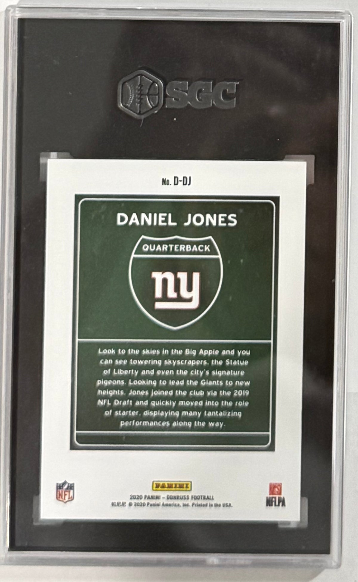 2020 Daniel Jones — Donruss Downtown — SGC 10 — back — Inventory P300-C