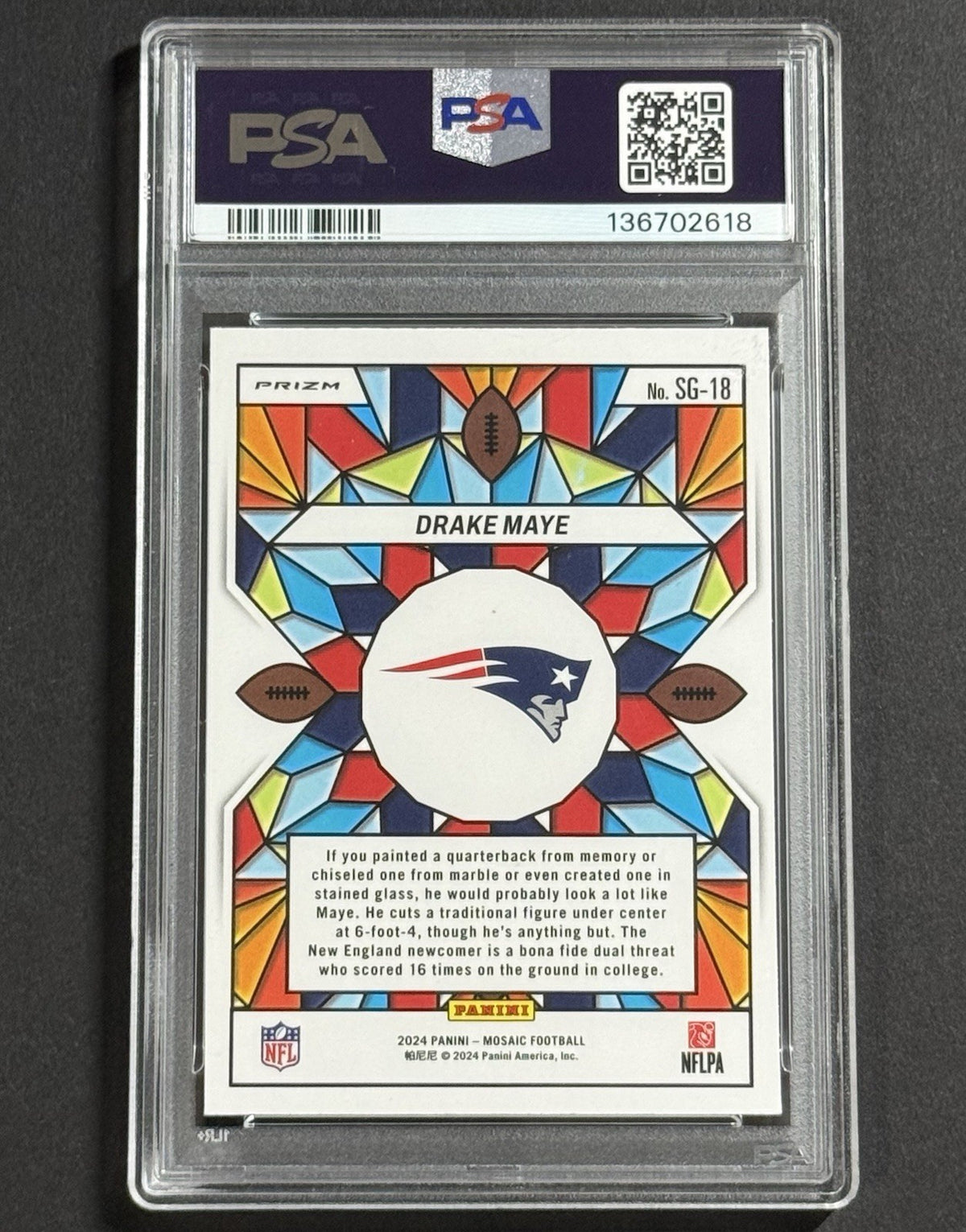2024 Drake Maye — Mosaic Stained Glass — PSA 9 — back — Inventory P593-C