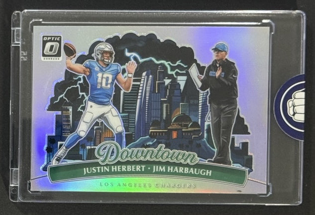 2025 Justin Herbert / Jim Harbaugh — Donruss Optic Downtown Duos — front photograph