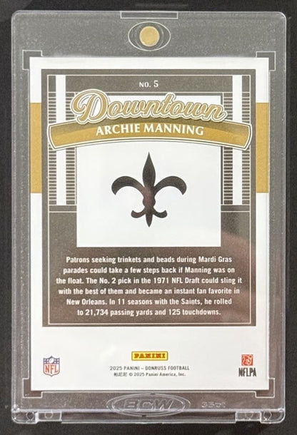 2025 Archie Manning — Donruss Downtown — Back — Inventory P009-A
