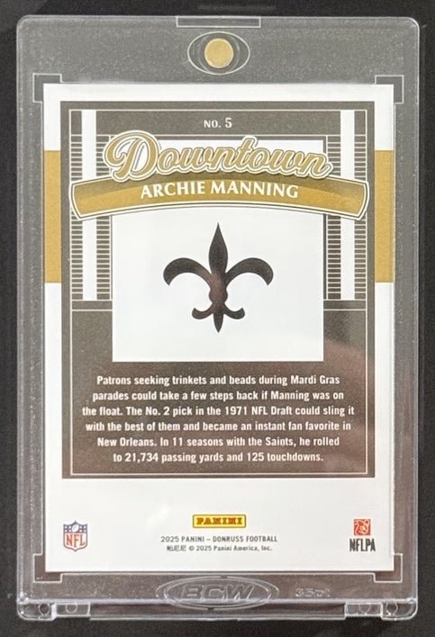 2025 Archie Manning — Donruss Downtown — back photograph