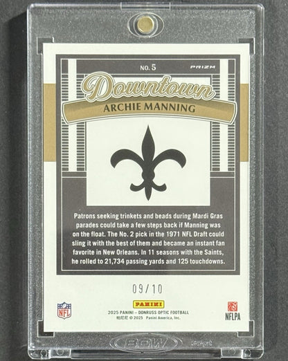 2025 Archie Manning — Donruss Optic Downtown [Gold Prizm] — back — Inventory P009-B