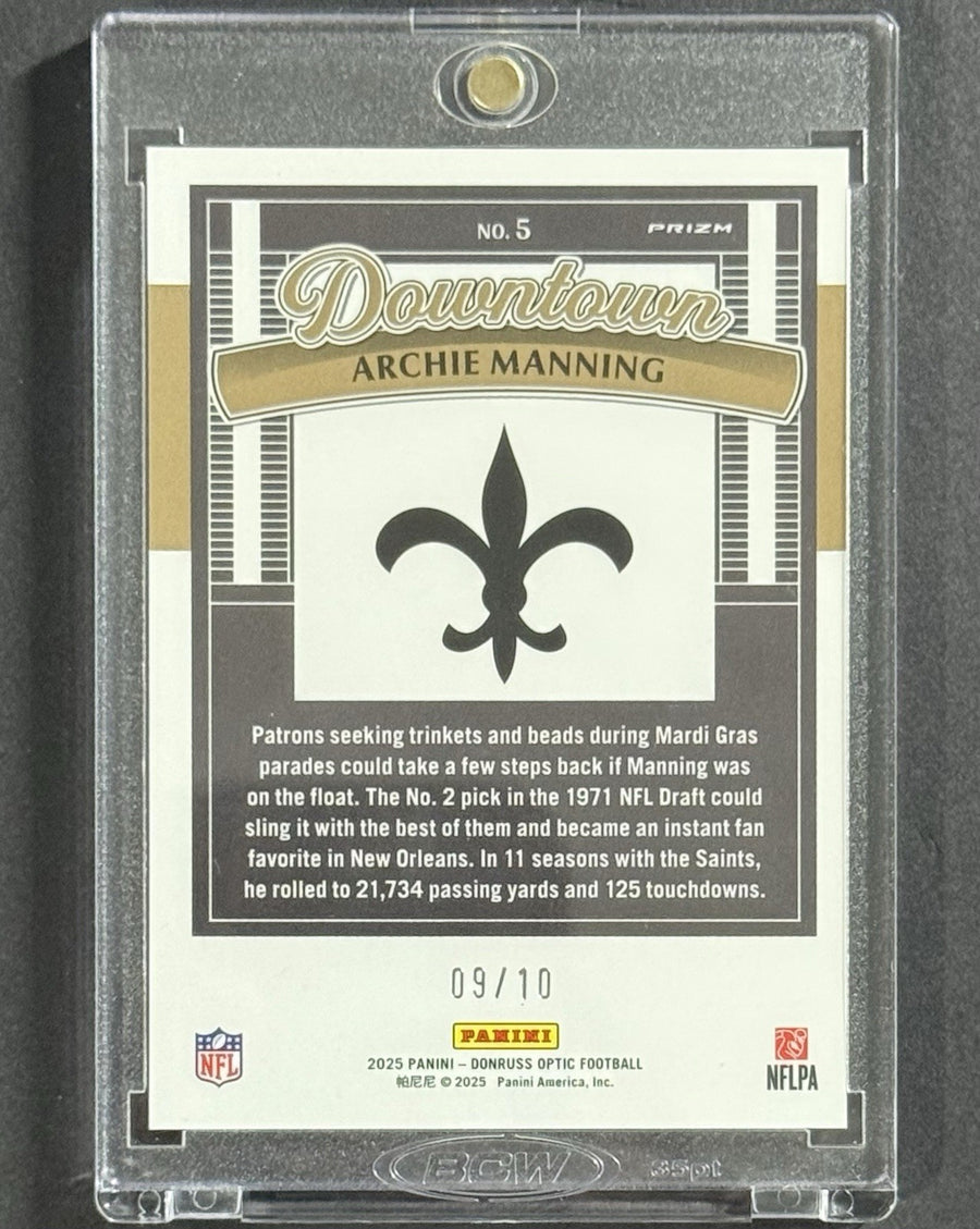 2025 Archie Manning — Donruss Optic Downtown [Gold Prizm] — back photograph