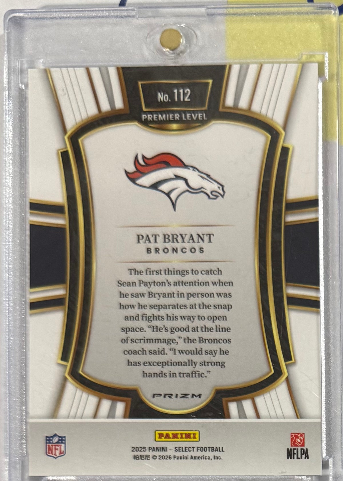 2025 Pat Bryant Select Premier Level Tiger Prizm — back — Inventory P040-A