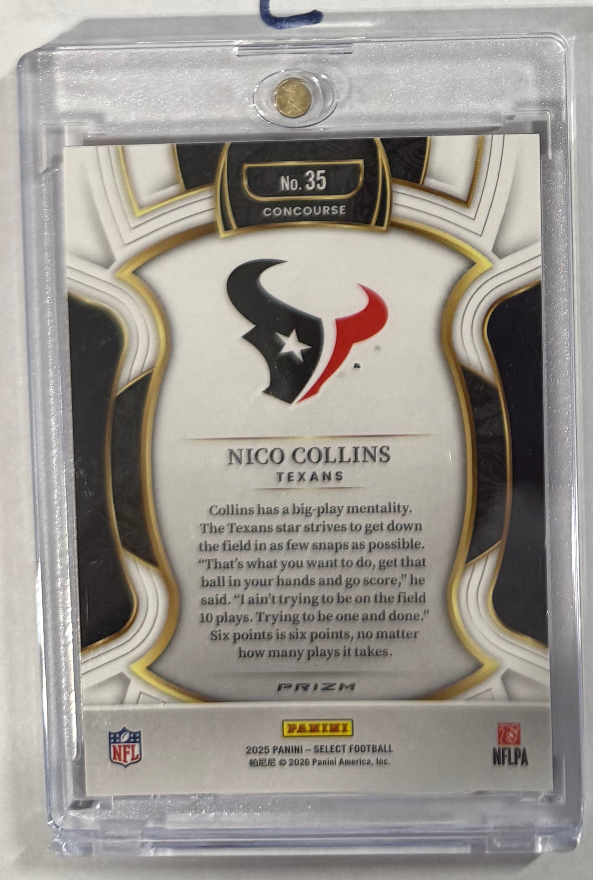 2025 Nico Collins Select Concourse Tiger Prizm — back — Inventory P040-C