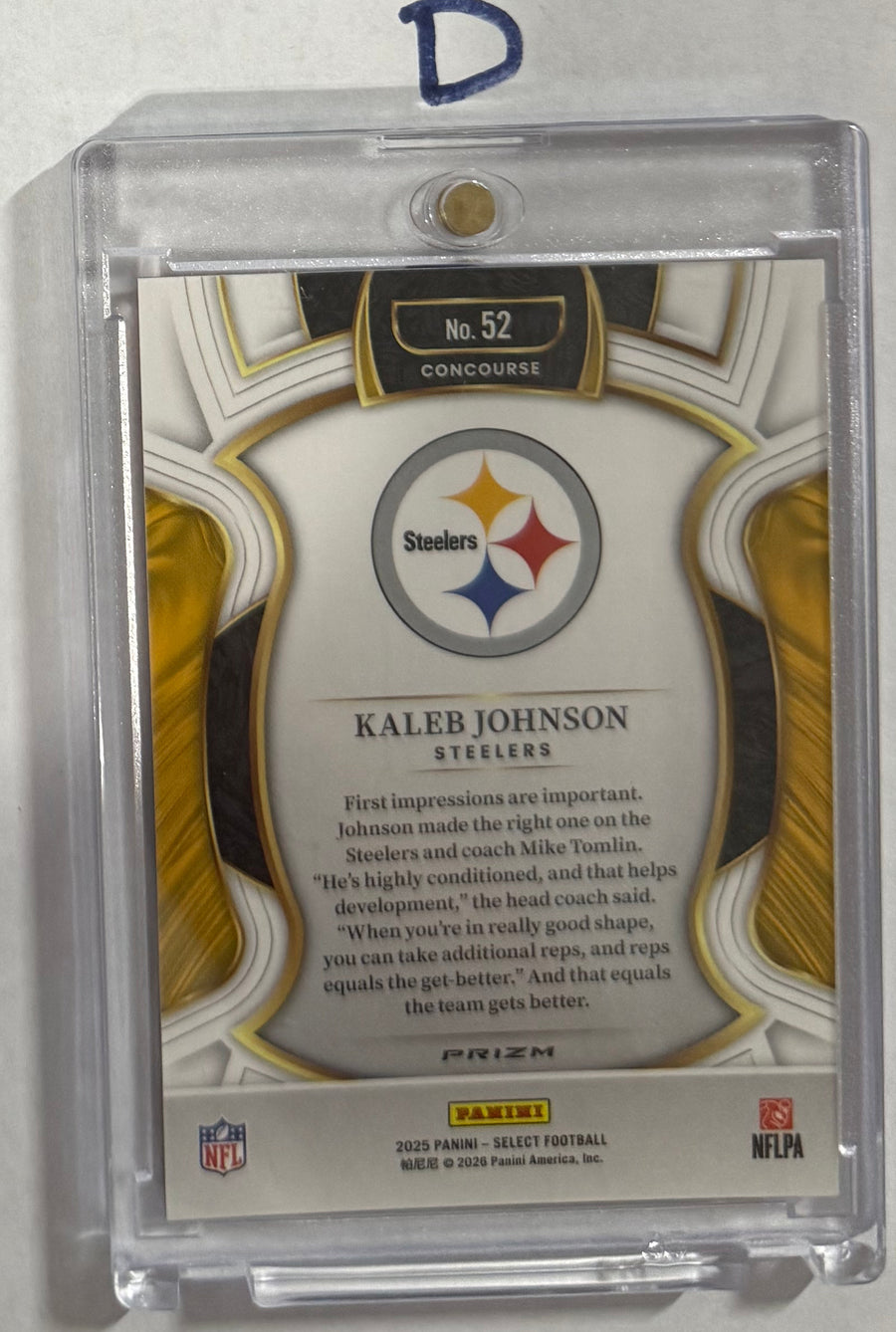 2025 Kaleb Johnson — Select Concourse [Tiger Prizm] — back photograph
