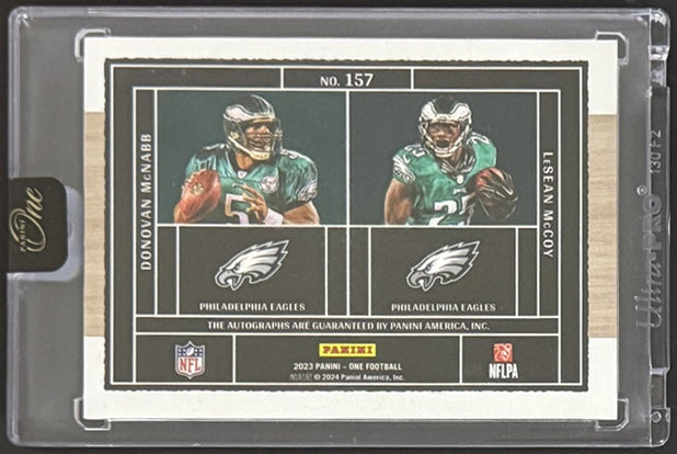2023 Donovan McNabb / LeSean McCoy — Panini One Plus One Signatures [No named parallel visible] — back — Inventory P050-B