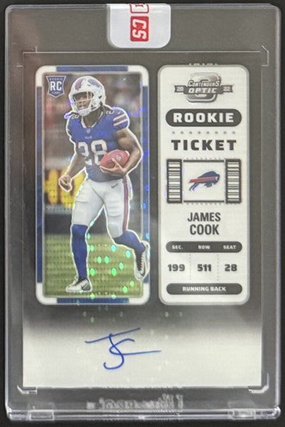 2022 James Cook — Contenders Optic Rookie Ticket RPS Autographs [Black Pulsar] — front — Inventory P050-D