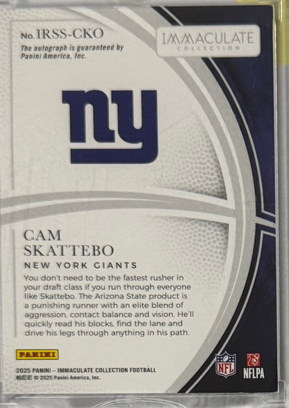 2025 Cam Skattebo Immaculate Collection Rookie Shadowbox Signatures — back — Inventory P051-A