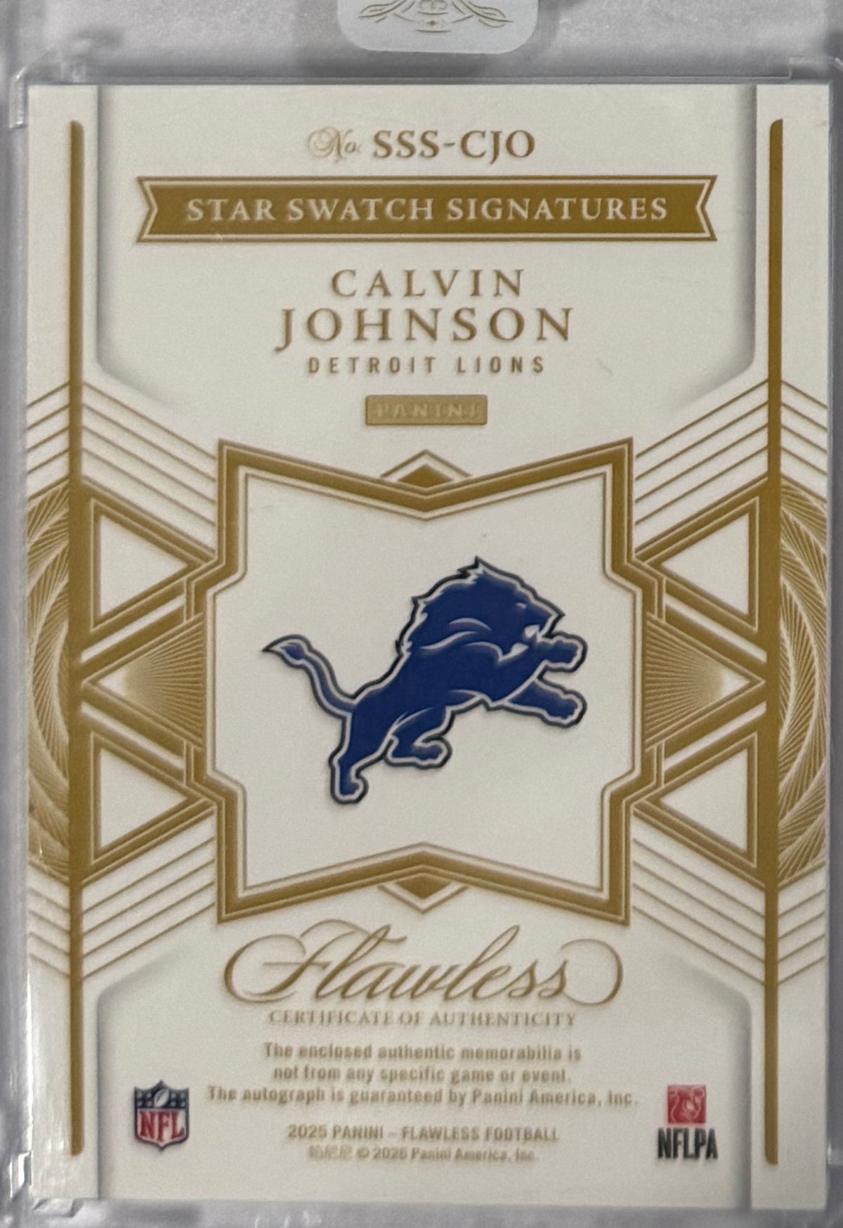 2025 Calvin Johnson Flawless Star Swatch Signatures Ruby — back — Inventory P051-C