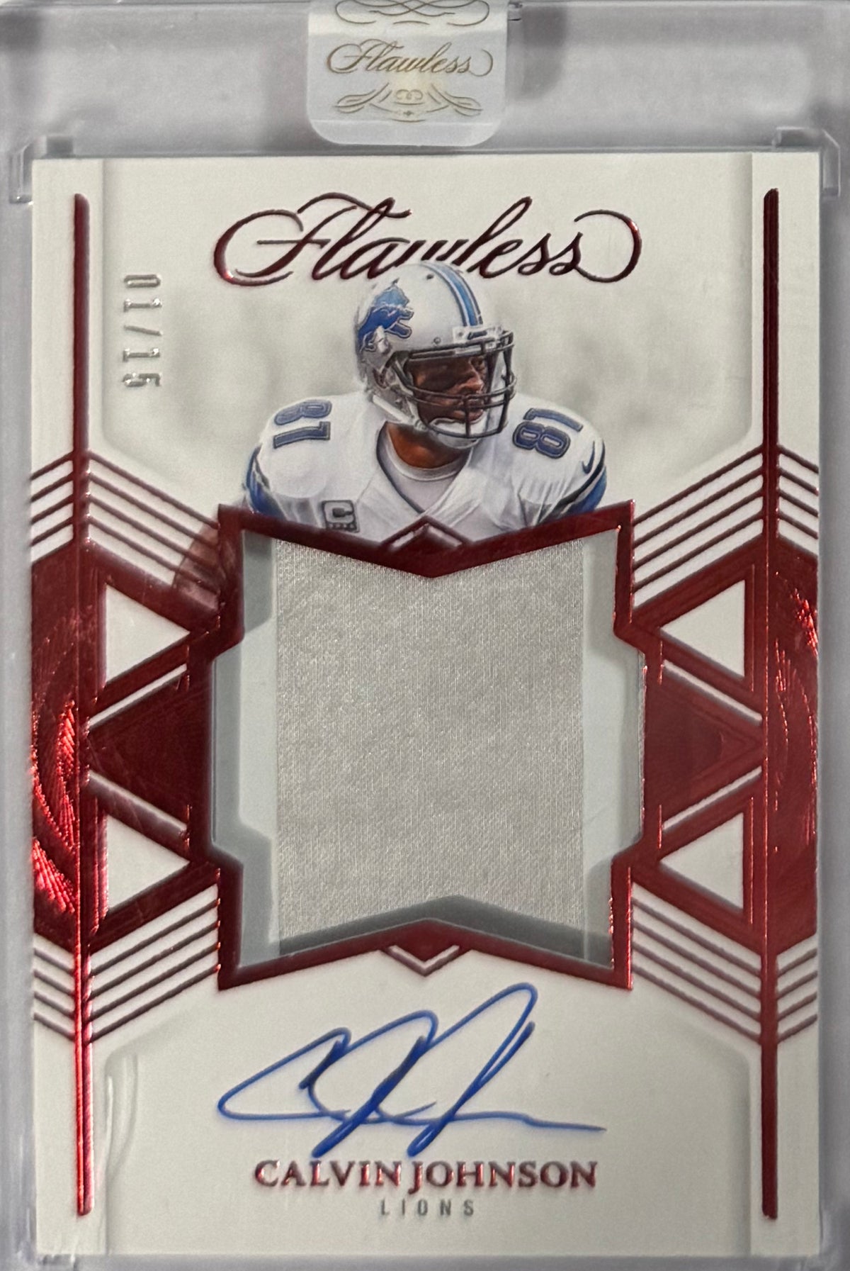 2025 Calvin Johnson Flawless Star Swatch Signatures Ruby — front — Inventory P051-C