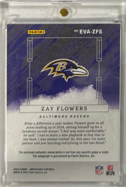 2024 Zay Flowers Impeccable Elegance Veteran Patch Autographs — back — Inventory P052-C