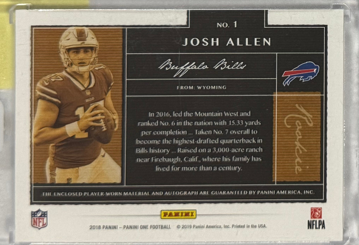 2018 Josh Allen Panini One Rookie Patch Autographs — back — Inventory P053-A