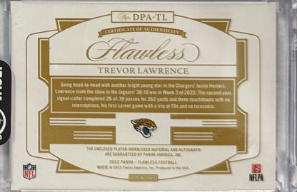 2022 Trevor Lawrence — Flawless Dual Patch Autographs — 02/10 — back — Inventory P053-C
