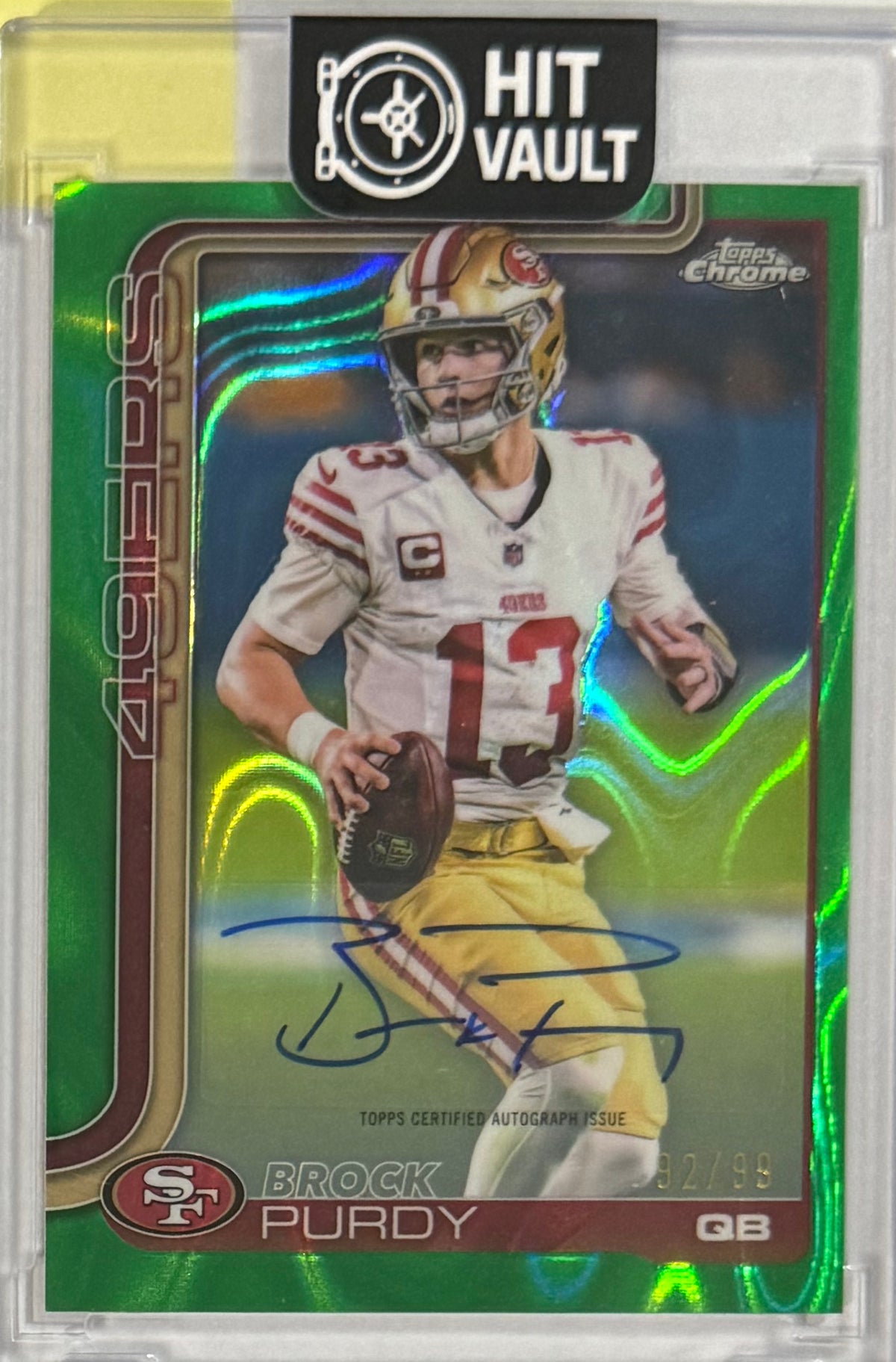 2025 Brock Purdy Chrome Autographs Green Lava Refractor — front — Inventory P054-B