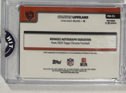 2025 Colston Loveland — Chrome Rookie Autographs [Purple Refractor] — back — Inventory P054-C