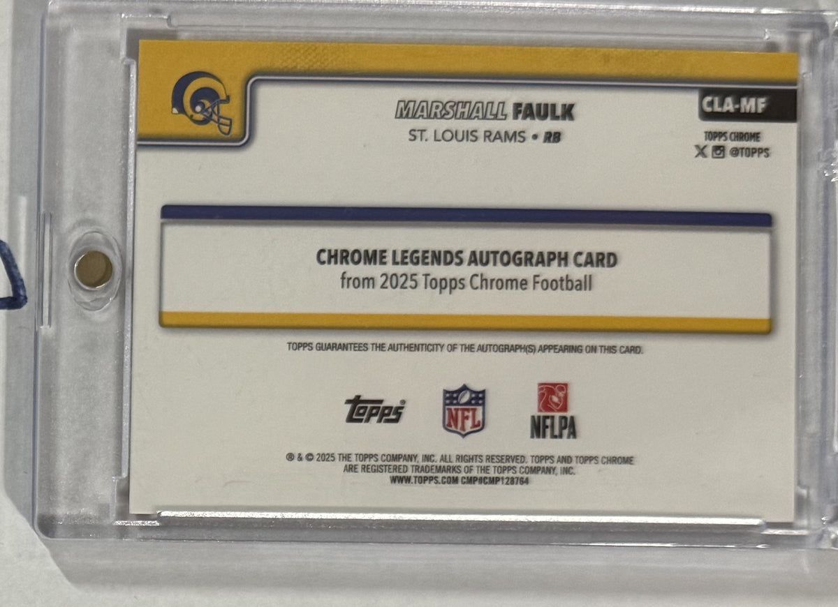 2025 Marshall Faulk — Chrome Chrome Legends Autographs [Orange Refractor] — back — Inventory P054-D
