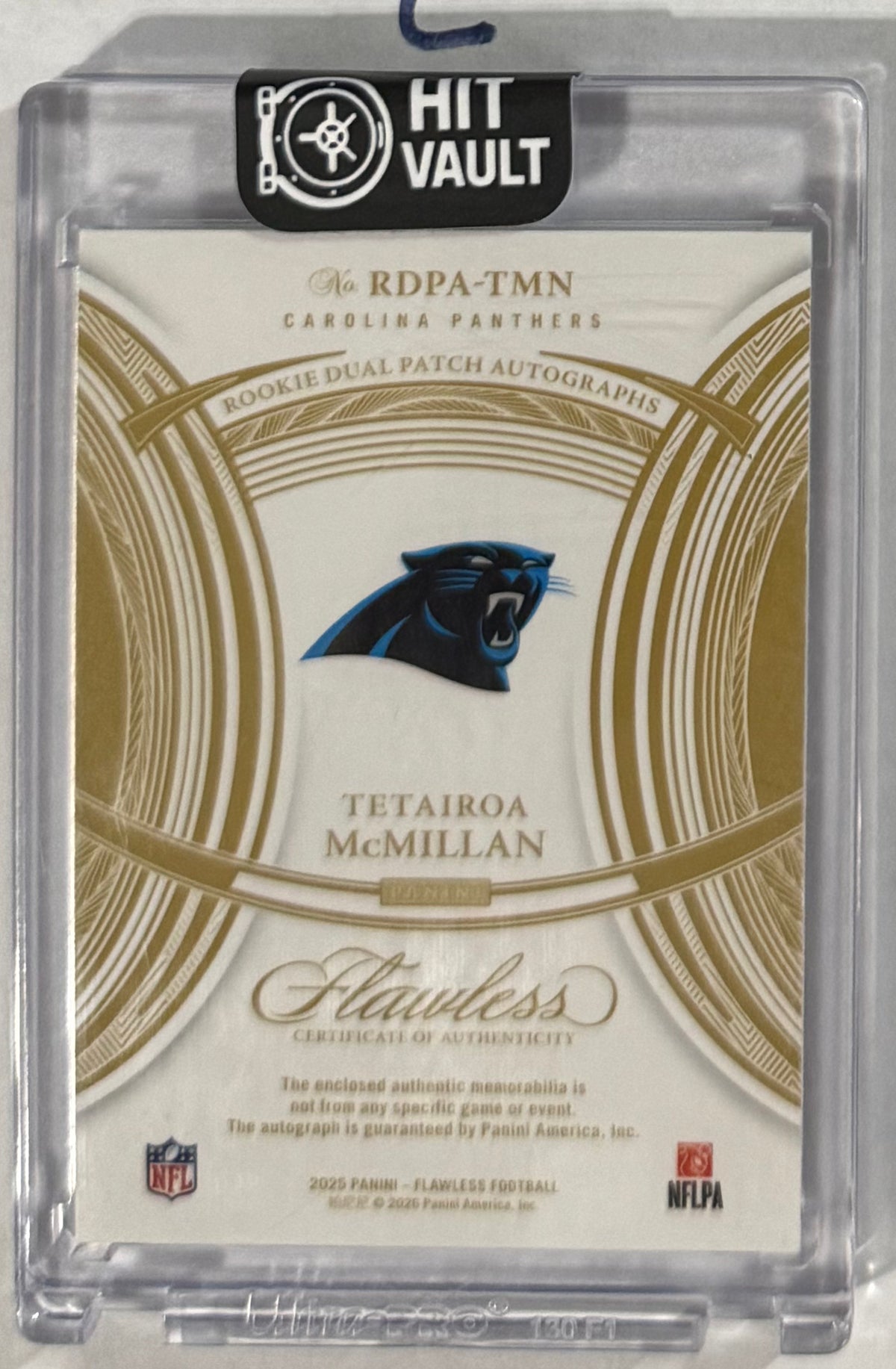2025 Tetairoa McMillan — Flawless Rookie Dual Patch Autographs [Silver] — back — Inventory P056-C