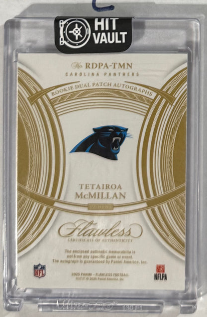 2025 Tetairoa McMillan — Flawless Rookie Dual Patch Autographs [Silver] — back — Inventory P056-C