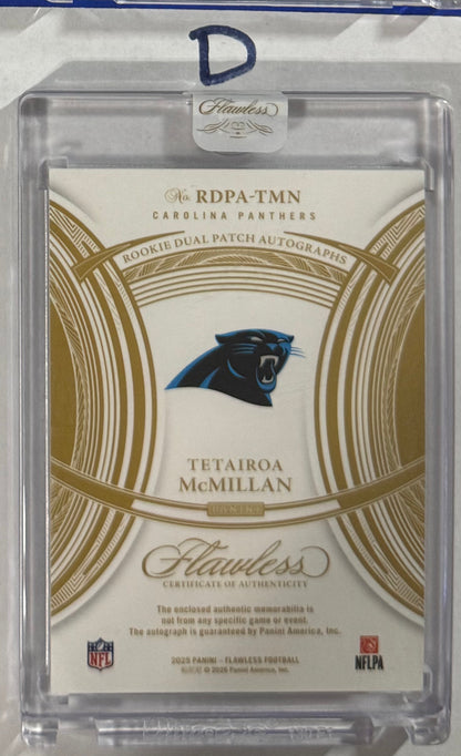 2025 Tetairoa McMillan — Flawless Rookie Dual Patch Autographs [Silver] — back — Inventory P056-D