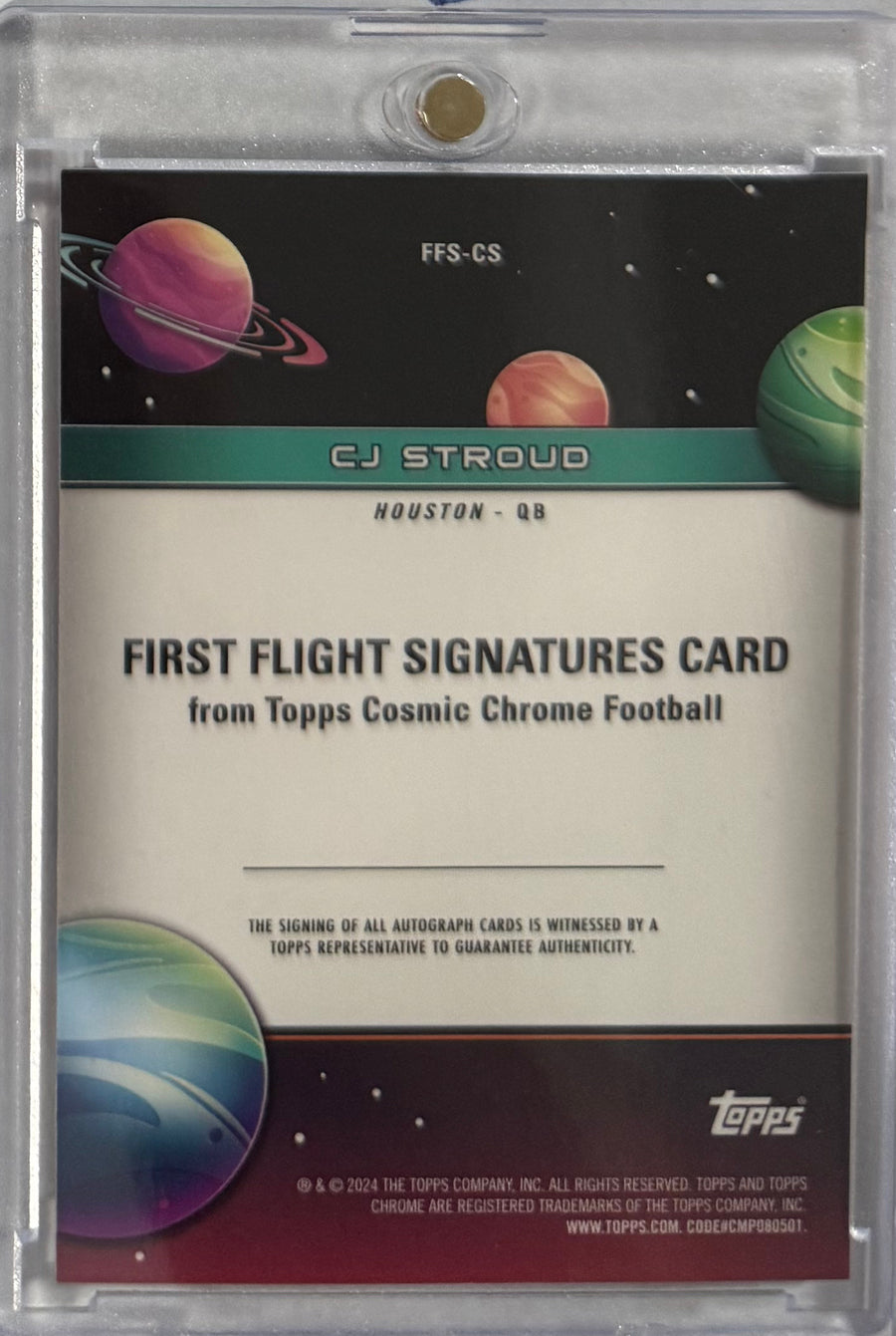2024 C.J. Stroud — Cosmic Chrome First Flight Signatures [Gold Interstellar Refractor] — back photograph