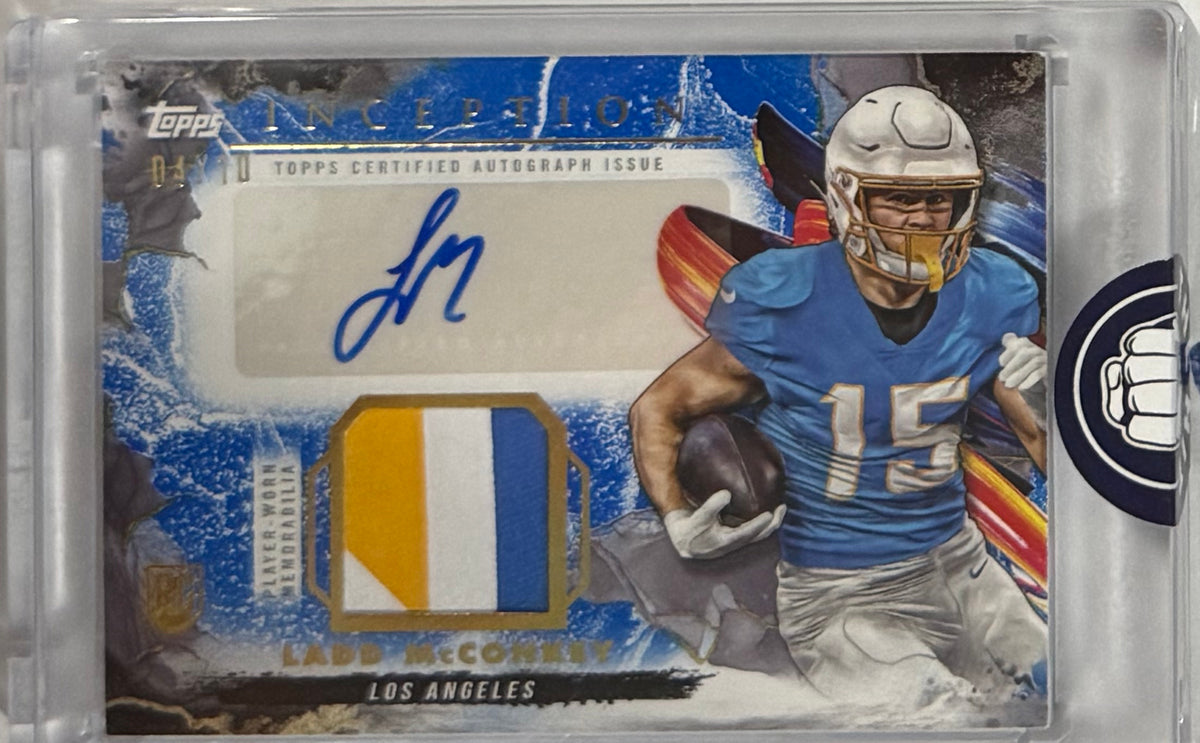 2024 Ladd McConkey — Inception Provenance Patch Autographs — front — Inventory P058-D