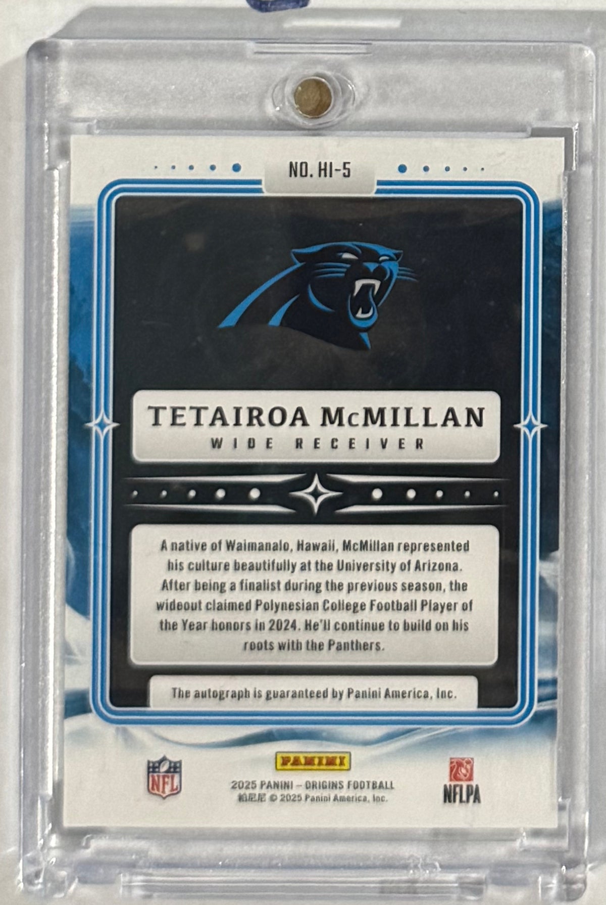 2025 Tetairoa McMillan — Origins Hometown Inscriptions — back — Inventory P059-C
