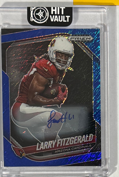 2025 Larry Fitzgerald — Prizm Black Autographs Blue Shimmer FOTL Prizm — front — Inventory P060-A