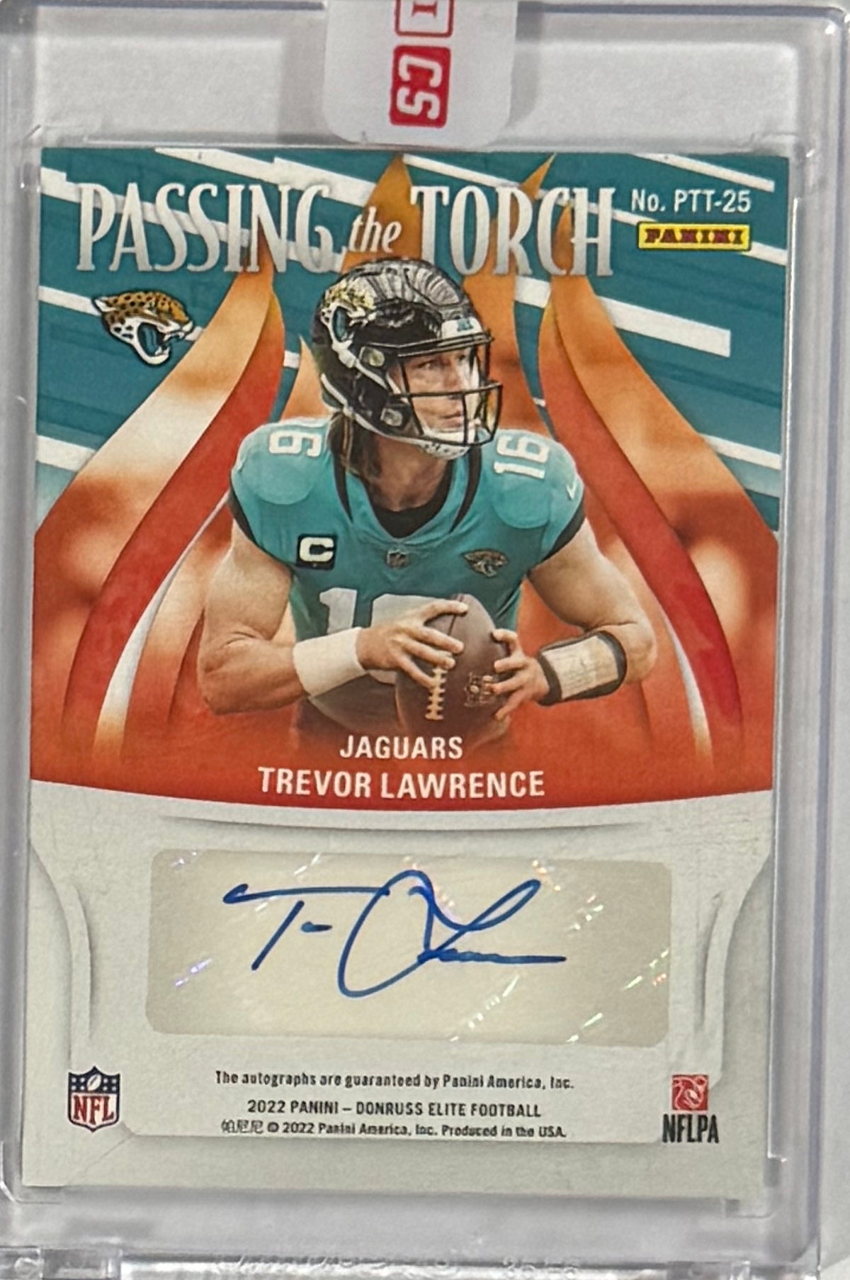 2022 Trevor Lawrence / Mark Brunell — Donruss Elite Passing the Torch Signatures Doubles — back — Inventory P060-B