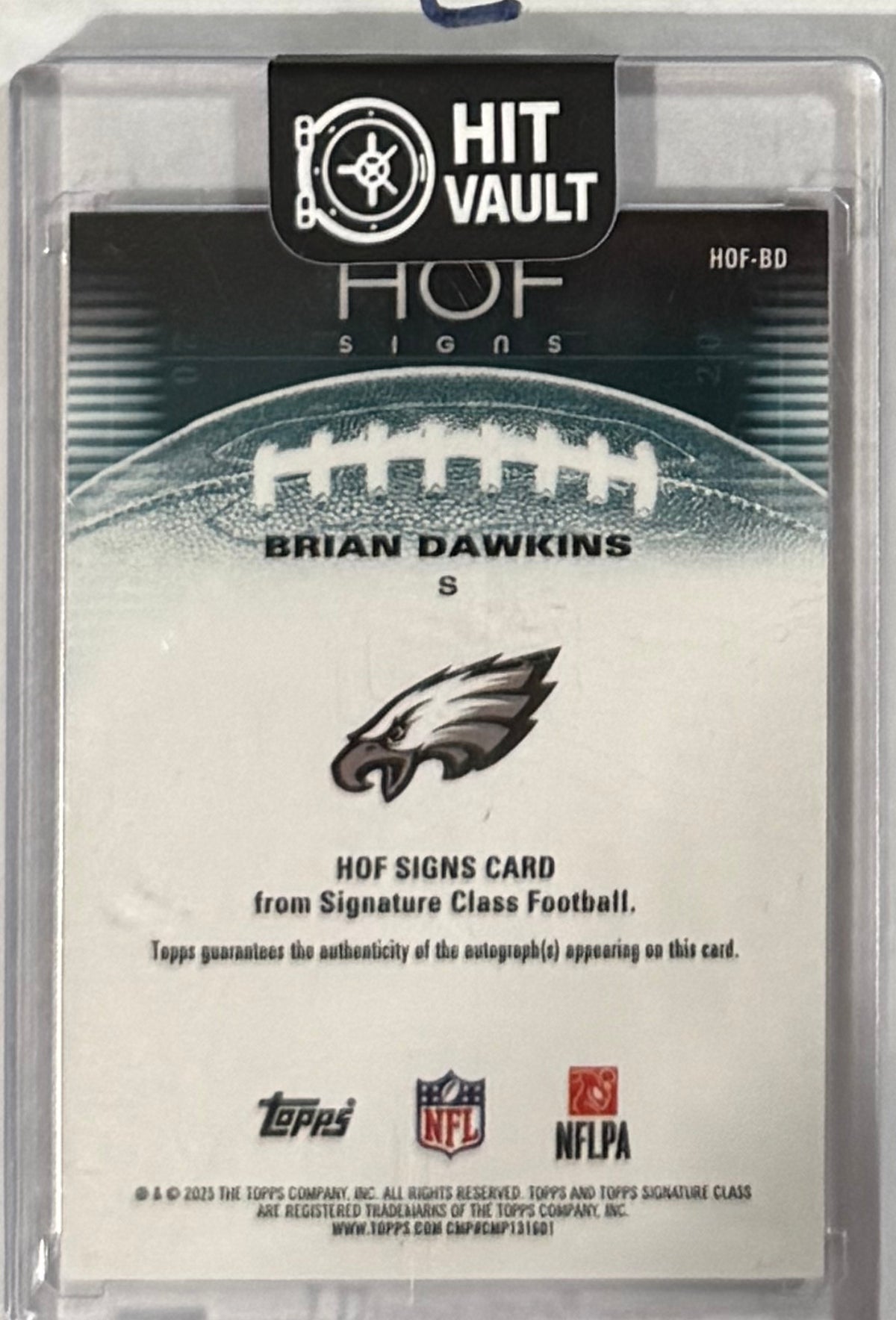 2025 Brian Dawkins — Signature Class HOF Signs Orange — back — Inventory P060-C