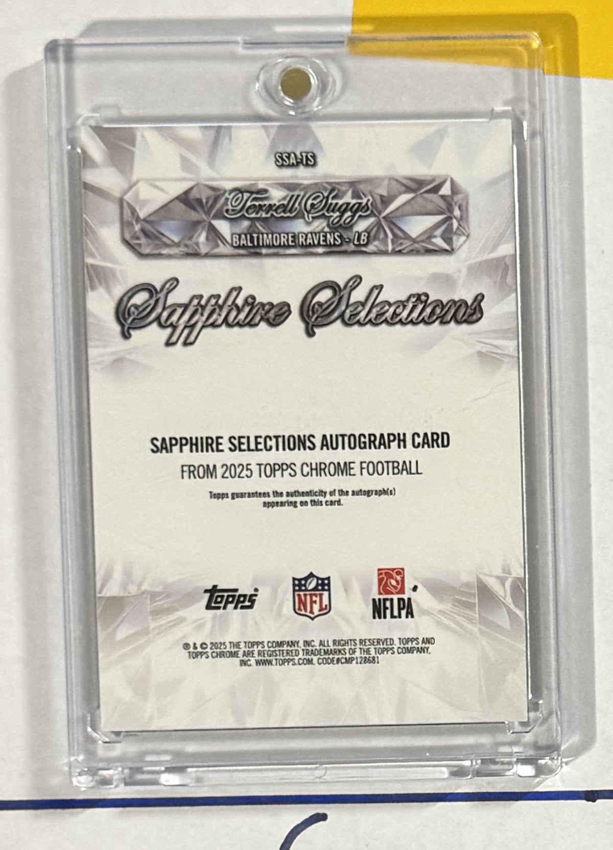 2025 Terrell Suggs — Chrome Sapphire Sapphire Selections Autographs [Diamond] — back — Inventory P061-A