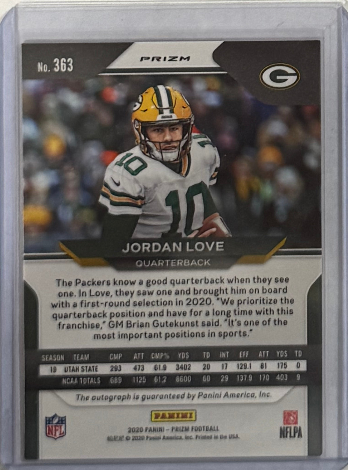 2020 Jordan Love — Prizm Rookie Autographs Pink Prizm — back — Inventory P062-C