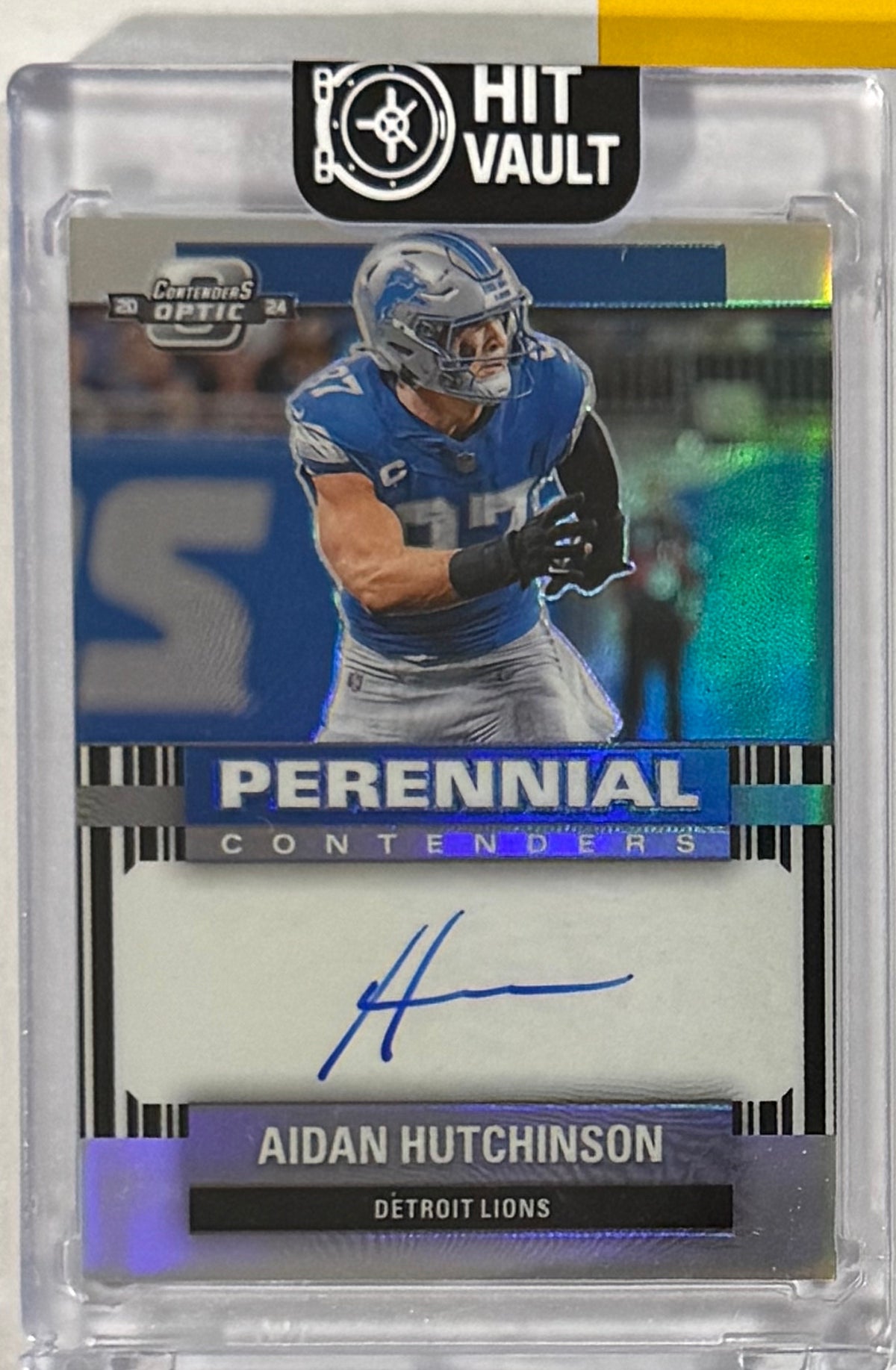 2024 Aidan Hutchinson — Contenders Optic Perennial Contenders Autographs Silver Prizm — front — Inventory P063-A