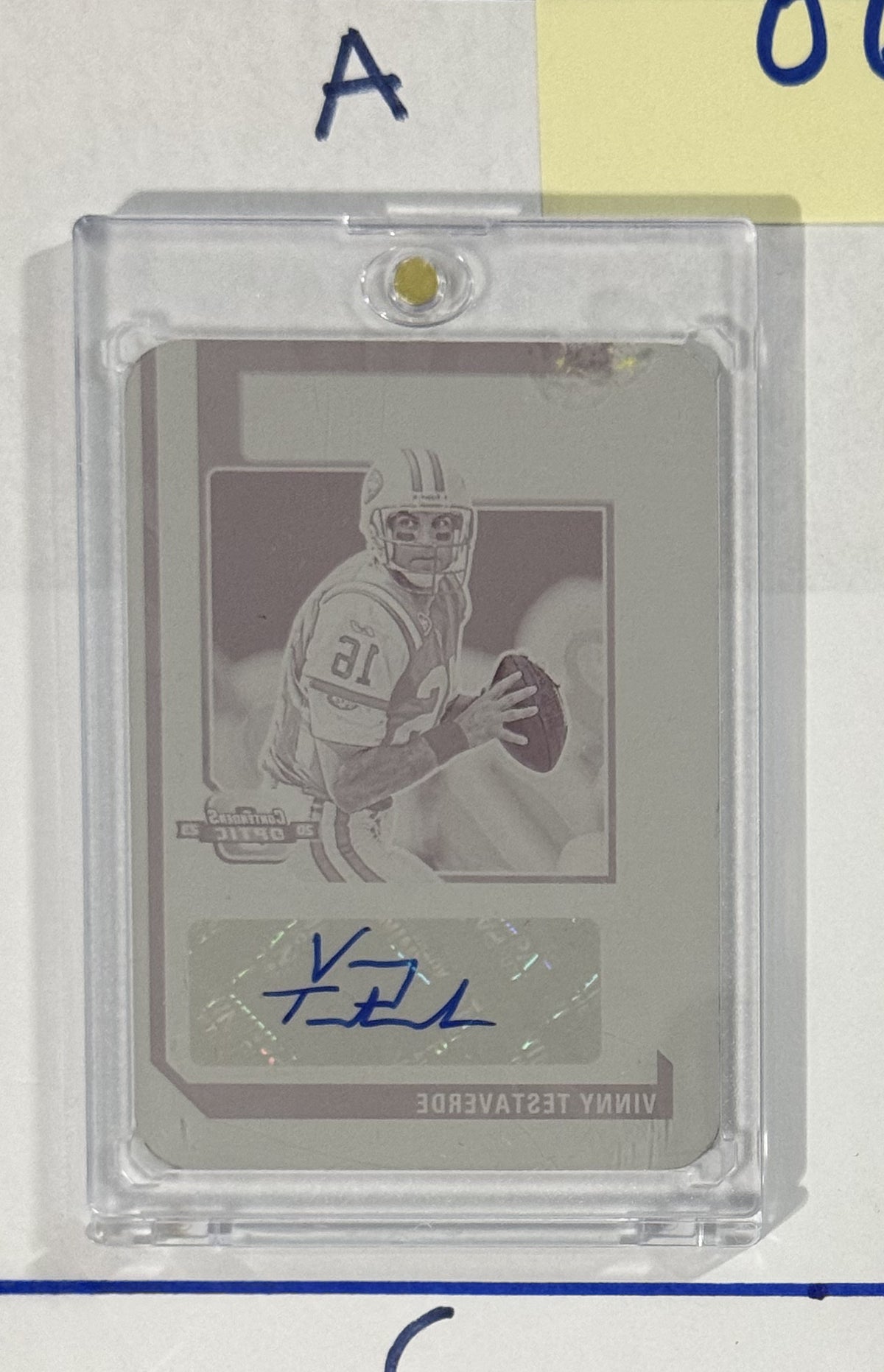 2023 Vinny Testaverde — Contenders Optic Legendary Contenders Autographs [Magenta Printing Plate] — front — Inventory P064-A