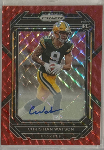 2022 Christian Watson — Prizm Rookie Autographs Red Wave Prizm 119/149 — front — Inventory P064-B