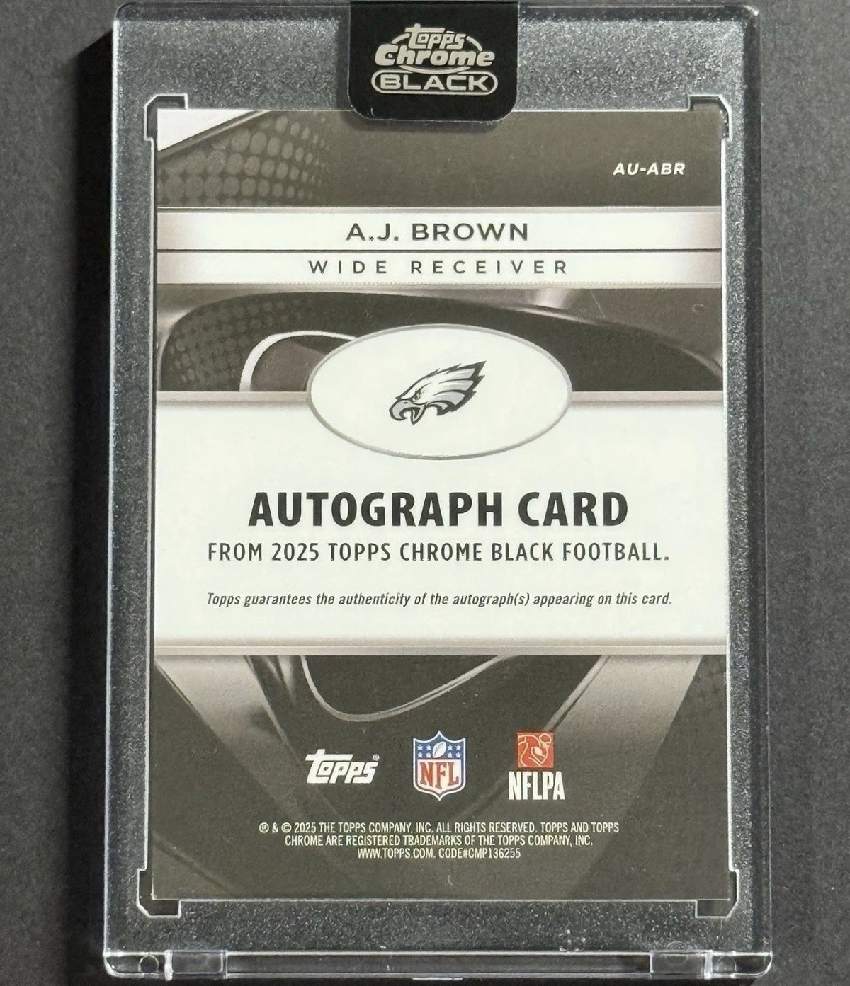 2025 A.J. Brown — Topps Chrome Black Autographs [Gold Refractor] — back — Inventory P064-C