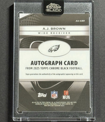 2025 A.J. Brown — Topps Chrome Black Autographs [Gold Refractor] — back — Inventory P064-C