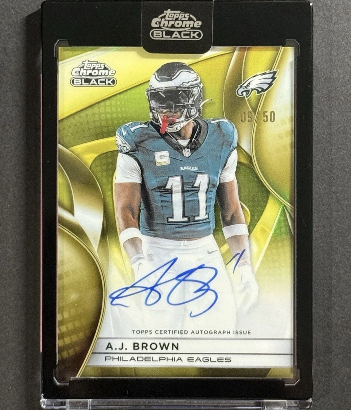 2025 A.J. Brown — Topps Chrome Black Autographs [Gold Refractor] — front — Inventory P064-C