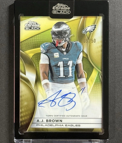 2025 A.J. Brown — Topps Chrome Black Autographs [Gold Refractor] — front — Inventory P064-C