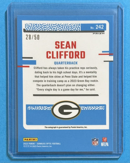 2023 Sean Clifford — Donruss Optic Rated Rookie RPS Autographs [Pink Velocity] — back — Inventory P065-B